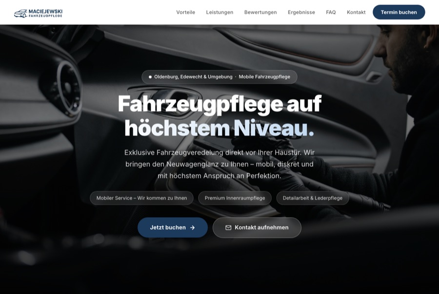 Webdesign-Referenz von NEST Integral: Maciejewski Fahrzeugpflege, Oldenburg